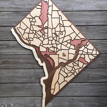Washington DC Wood Neighborhood Map - Magnetic Pieces, Customizable 