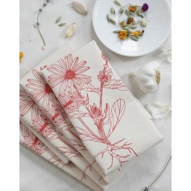 Set of 4 Organic Cloth Napkins with Calendula Print