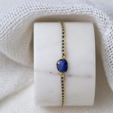 Lapis Lazuli Bevel Set Stone Gold Vermeil Woven Bracelet