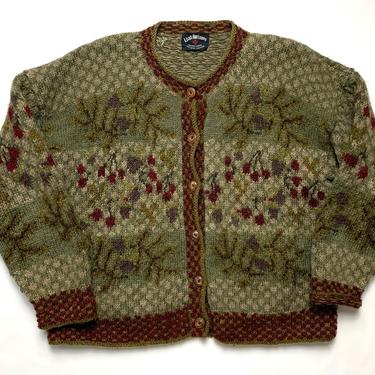 Vintage Women's LOST HORIZONS Wool Cardigan ~ Size M to L ~ Fair Isle / Floral Knit ~ Sweater / Coat / Jacket ~ Made in Nepal 