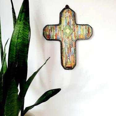 Vintage Handmade Art Cross Wall Decor 