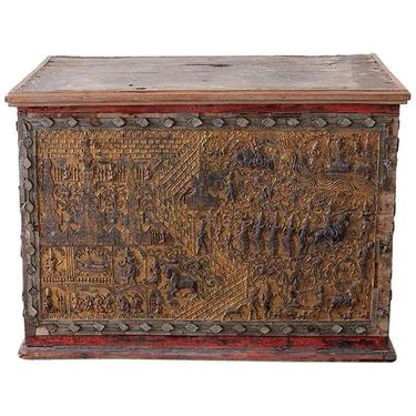 19th Century Burmese Gilt Mosaic Lacquer Trunk by ErinLaneEstate
