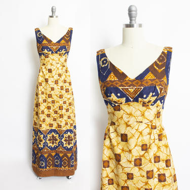 Vintage 1960s Hawaiian Dress Printed Cotton Maxi 60s - Medium 