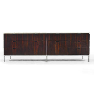 Pair of Rosewood Florence Knoll Credenzas with Marble Tops