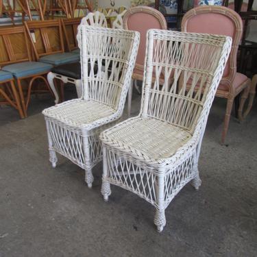 Pair of White Wicker Antique Chairs