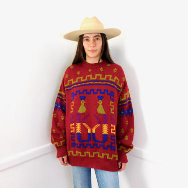 United Colors of Benetton Wool Sweater // vintage knit boho hippie dress hippy 80s tunic southwestern // O/S 
