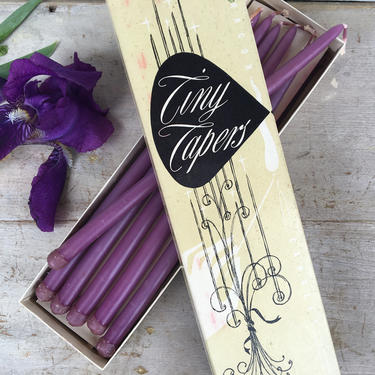 Mid Century Thin Taper Candles With Original Box, Purple Tiny Tapers, Slim Tapered Candles, Oshkosh Wisconsin 