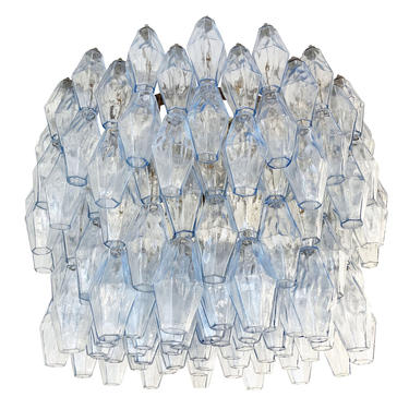 Blue Venini Poliedri Murano Glass Chandelier