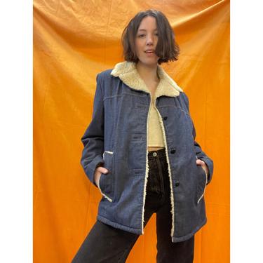 70s Sherpa Lined  Soft Denim Button Front Jacket 