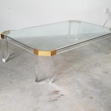 Vintage Lucite and Brass Rectangular Coffee Table. 