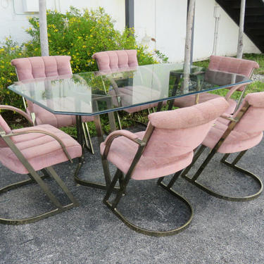 Hollywood Regency Glass Top Dining Table with 6 Chairs by Cal Style 1575