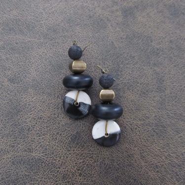 Black and white earrings, ceramic earrings, geometric earrings, Art deco earrings, bold earrings, statement earrings, unique modern earrings 