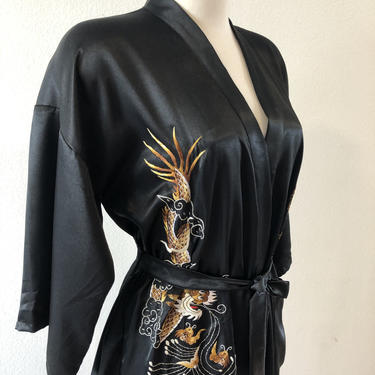 Vintage 41 Le Loi Black Silk With Embroidered Dragon Robe 