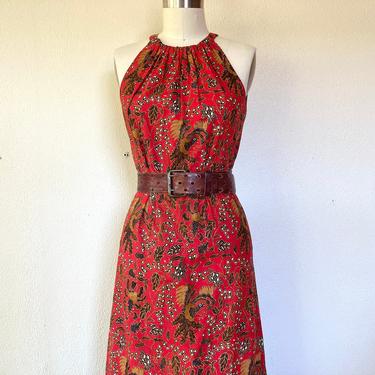 1960s Red batik cotton maxi dress 