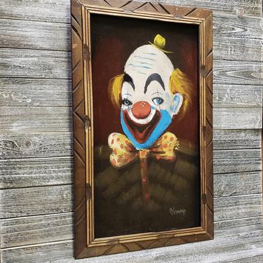 Vintage Clown Black Velvet Painting, Carnival Clown Painting, Vintage Black Velvet Wall Hanging, Circus Clown, Wood Frame Vintage Home Decor 