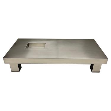 Rare French Stainless Steel Coffee or Cocktail Table Attributed to Willy Rizzo