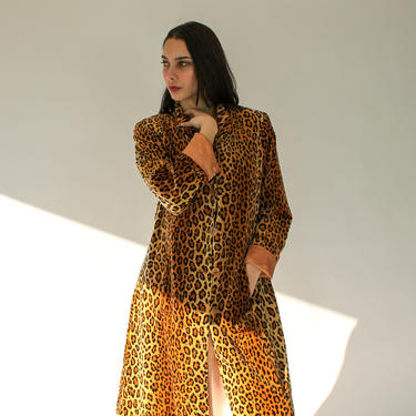 90s Marvin Richards Leopard Print Jacket | Vintage Velvet Faux Fur | Made in USA | 1990s Knee Length and Satin Lined Coat 