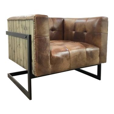 Industrial Modern Leather Wood and Metal Mansbridge Club Chair