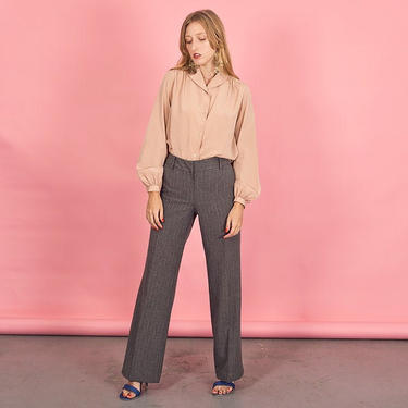 90s Grey Textured Tinsel Pants Vintage Striped Formal Trousers 