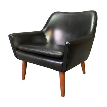 Vintage Danish Mid Century Modern Leather and Teak Lounge Chair 