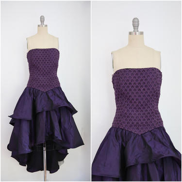 For Rental or Purchase Vintage 1980s Andrea Odicini Couture Purple Taffeta Evening Dress