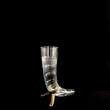 Vintage Finnish Modern Art Glass and Brass Valto Kokko HERALD Horn Beer Stein Glass or Vase w/  Brass Foot Stand IITTALA Finland 9 1/8&amp;quot; Tall 