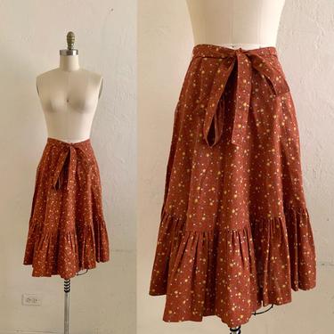 vintage 70's brown calico floral print skirt 