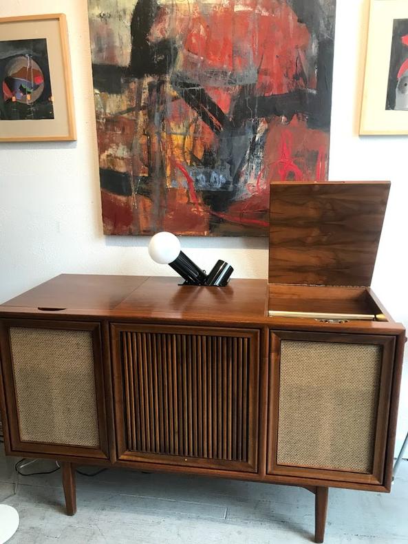 Vintage Motorola Tube Console Hi-Fi Stereo in Kipp Stewart for Drexel Declaration Cabinet