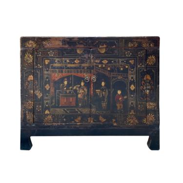 Chinese Vintage Black Oriental People Scenery Side Table Cabinet cs7069E 