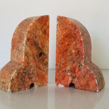 Italian Orange Marble Bookends - a Pair. 