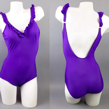 Vintage Pin Up Bathing Suit Purple, 1960s One Piece Swimsuit, Retro Pinup Swimsuit Scoop Back, Roxanne Swimwear, 60s Pin Up Swimsuit size 14 