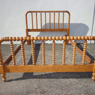 Antique Jenny Lind Bed Country Queen Size Wood Spindle Headboard Footboard Woven Shabby Chic Bedroom Cottage Chic Regency CUSTOM PAINT AVAIL 