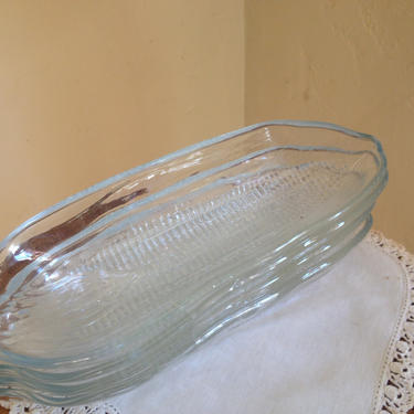 Vintage Set of  (4) Glass Corn on the Cob Dishes Pilgrim Glass co  USA 