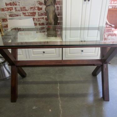 POTTERY BARN X STRETCHER DESK WITH GLASS TOP