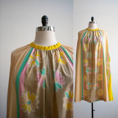 1970s Cotton Tent Dress / Vintage Flower Power Dress / Vintage Trapeze Dress XXL / Handmade Vintage Dress / Plus Sized Vintage / XXL Vintage 