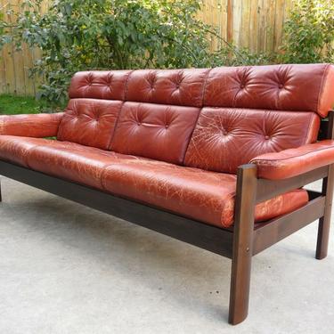 VTG Mid Century LEATHER SLING SOFA COUCH Ekornes Lafer Style Lounge Chair Danish
