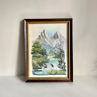 Vintage Asian Landscape Oil Painting 