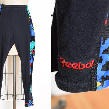 vintage early 90s REEBOK leggings black spandex colorful workout pants XS 