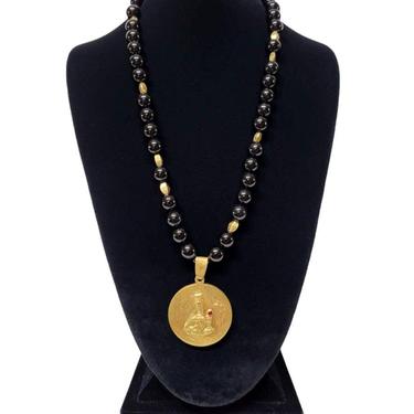 Black Jade with Antique Brass Charm Avant-garde Necklace 