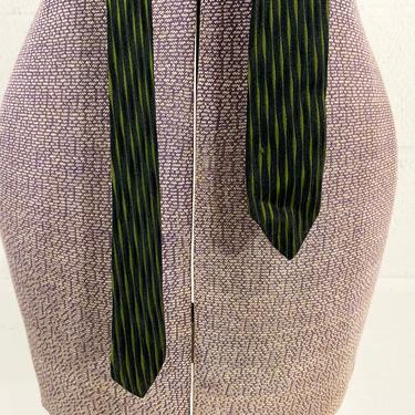 Vintage Green Black Skinny Necktie 1960s 60s Menswear Ties Suit Father's Day Retro 