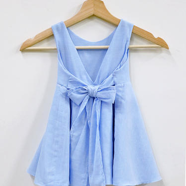 BABY EMMA  -  Handmade girls 3T toddler light chambray blue sundress with bow and circle skirt. Mommy and me summer dress 