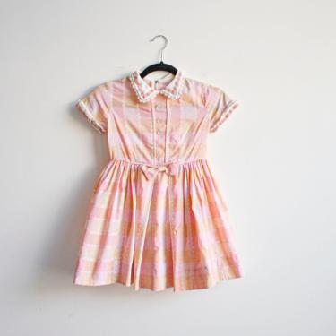 1950s Little Girls Pink Plaid Party Dress 