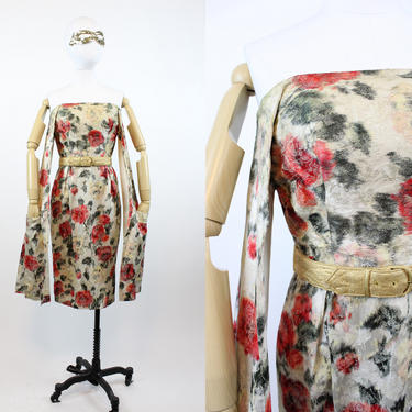 1950s STRAPLESS long straps METALLIC dress xs | new spring 
