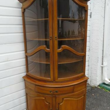 French Large Tall Cherry Corner Display Cabinet Cupboard Union National Inc 1969