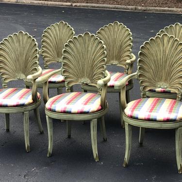 Stunning set of six vintage shell back grotto chairs 
