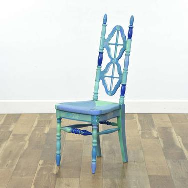 Kosuga Teal Turned Banister Accent Chair W Rush Seat