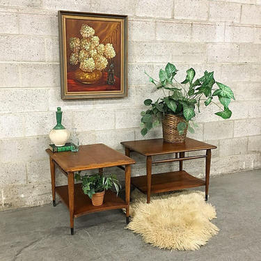 LOCAL PICKUP ONLY Vintage Lane Acclaim End Tables Retro 1960s Mid Century Modern Set of 2 Wood Rectangular Side Tables with Bottom Shelf 