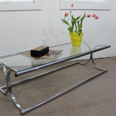 Mid Century Modern, danish, retro, vintage tubular chrome and glass coffee table X base 