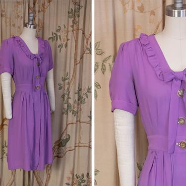 Late 1930s Dress - The Sherelle Dress - Vintage Late 30s/Early 40s Lilac Purple Rayon Day Dress with Bow As Is 