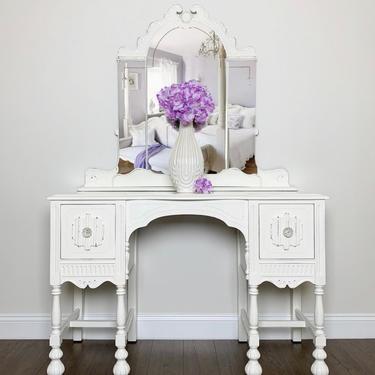 Vintage White Vanity with Gorgeous Etched Mirror 